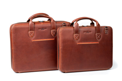 Burton Goods LLC® Light Mahogany Slim Leather Laptop Briefcase - Small 14"