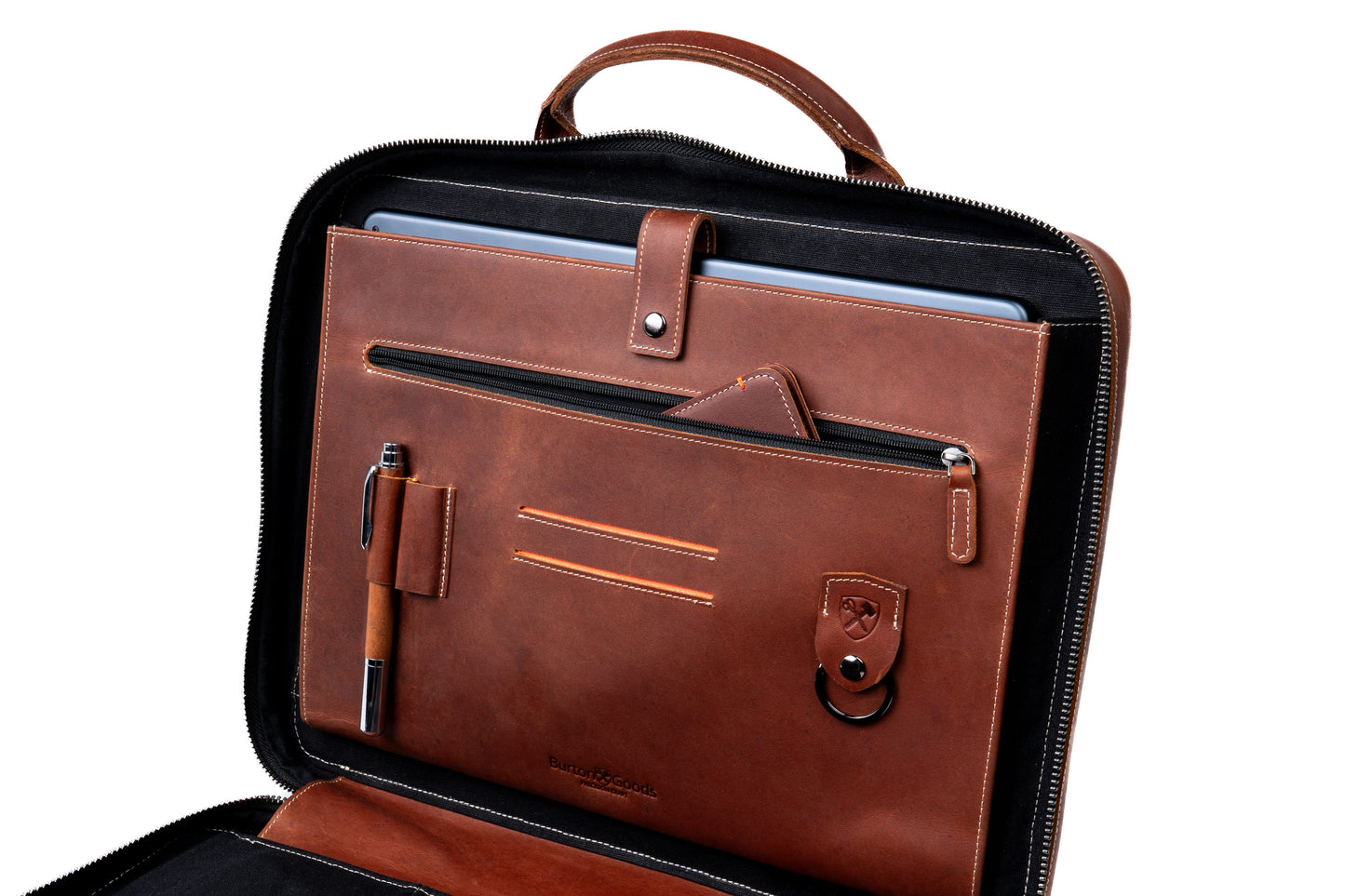 Burton Goods LLC® Light Mahogany Slim Leather Laptop Briefcase - Small 14"