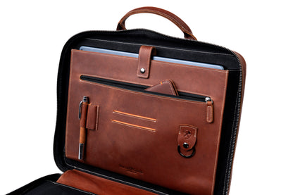 Burton Goods LLC® Light Mahogany Slim Leather Laptop Briefcase - Small 14"