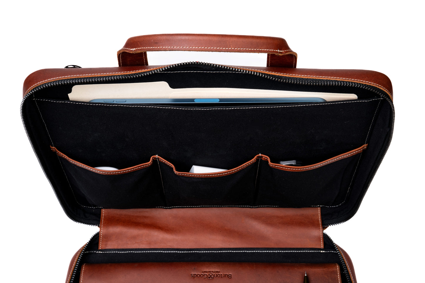 Burton Goods LLC® Light Mahogany Slim Leather Laptop Briefcase - Small 14"