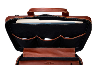 Burton Goods LLC® Light Mahogany Slim Leather Laptop Briefcase - Small 14"