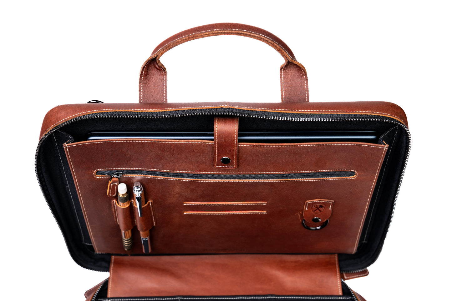 Burton Goods LLC® Light Mahogany Slim Leather Laptop Briefcase - Small 14"