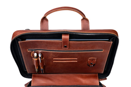 Burton Goods LLC® Light Mahogany Slim Leather Laptop Briefcase - Small 14"