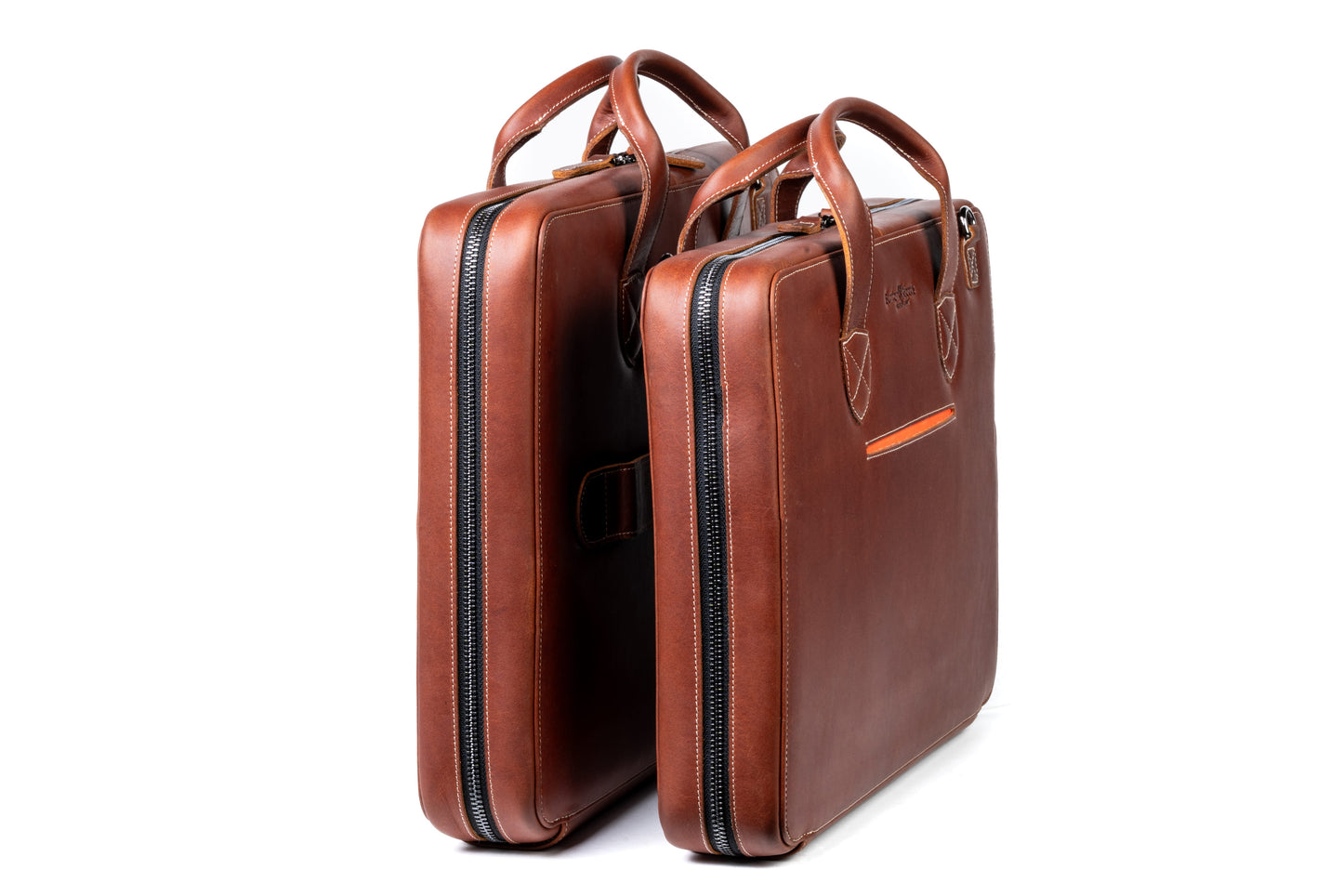 Burton Goods LLC® Light Mahogany Slim Leather Laptop Briefcase - Small 14"