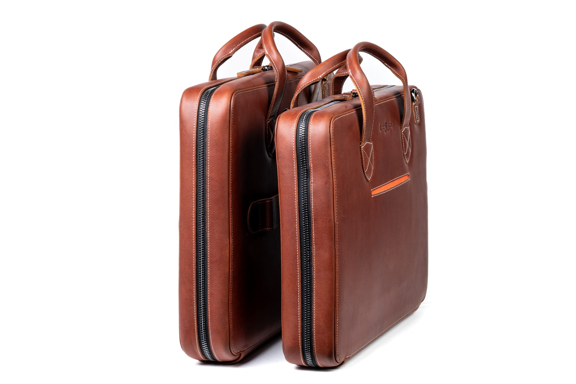 Burton Goods LLC® Light Mahogany Slim Leather Laptop Briefcase - Small 14"