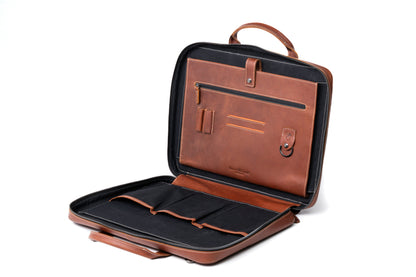 Burton Goods LLC® Light Mahogany Slim Leather Laptop Briefcase - Small 14"