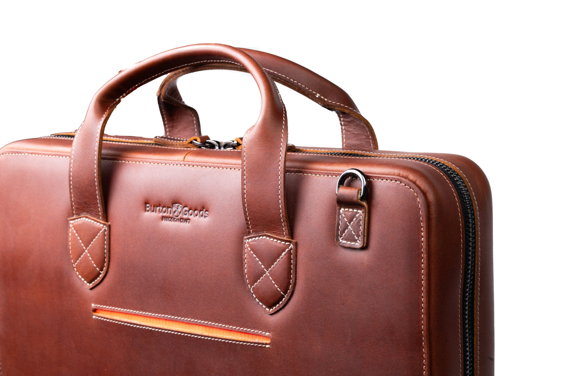 Burton Goods LLC® Light Mahogany Slim Leather Laptop Briefcase - Small 14"
