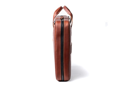 Burton Goods LLC® Light Mahogany Slim Leather Laptop Briefcase - Small 14"