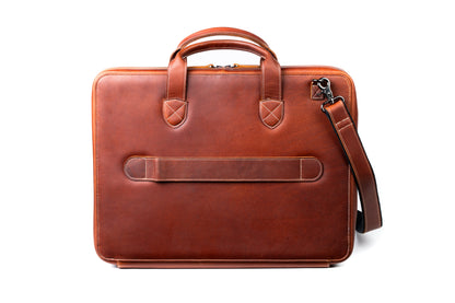 Burton Goods LLC® Light Mahogany Slim Leather Laptop Briefcase - Small 14"