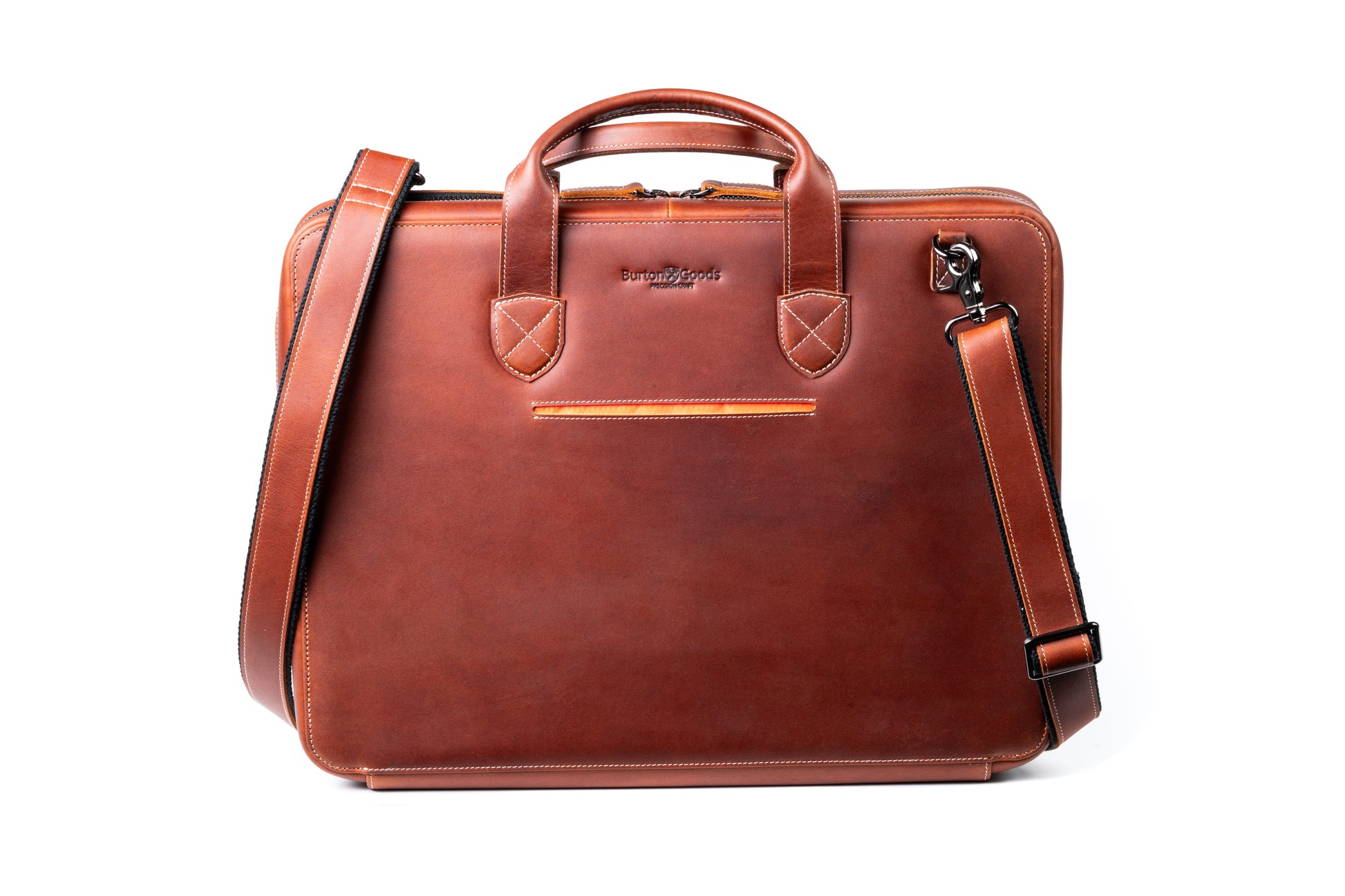 Burton Goods LLC® Light Mahogany Slim Leather Laptop Briefcase - Small 14"