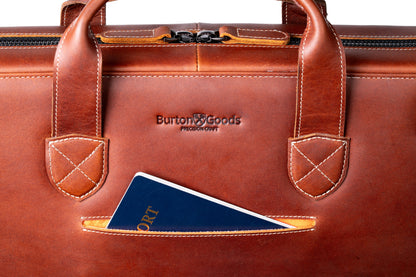 Burton Goods LLC® Light Mahogany Slim Leather Laptop Briefcase - Small 14"