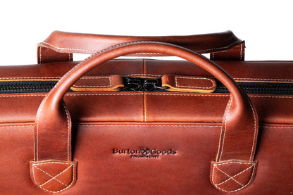 Burton Goods LLC® Light Mahogany Slim Leather Laptop Briefcase - Small 14"