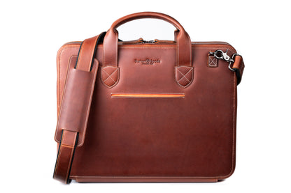 Burton Goods LLC® Light Mahogany Slim Leather Laptop Briefcase - Small 14"
