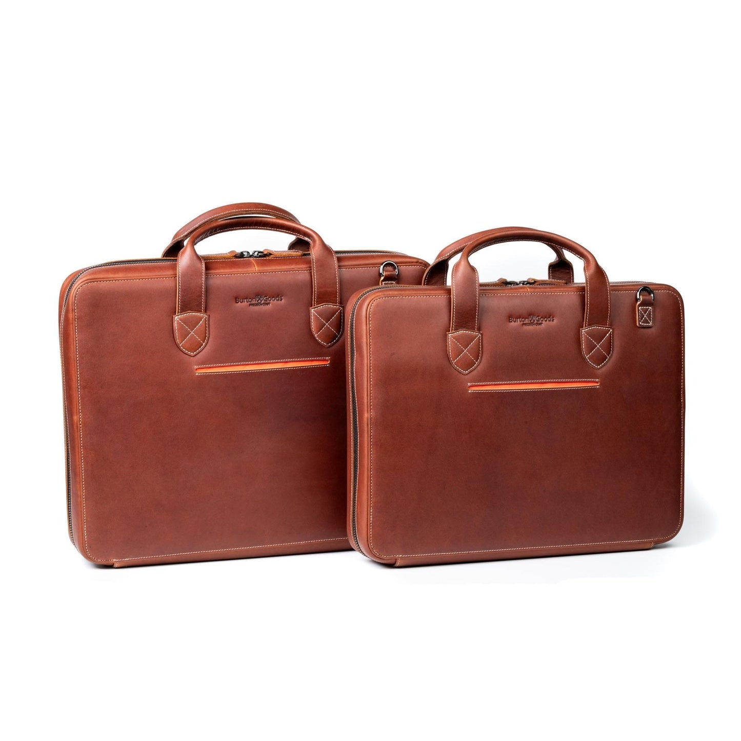 Burton Goods LLC® Leather Bag Light Mahogany Slim Leather Laptop Briefcase - Small 14"