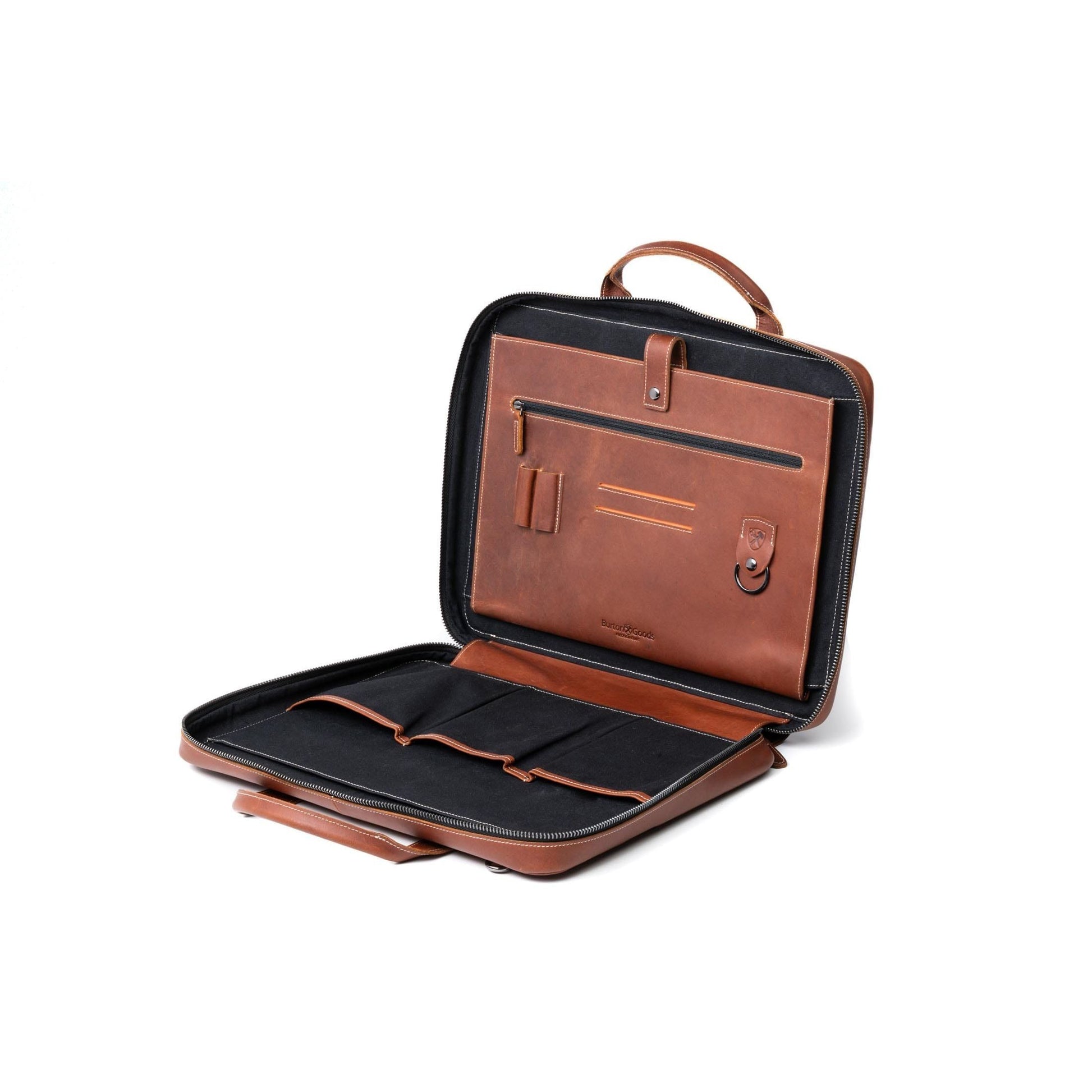 Burton Goods LLC® Leather Bag Light Mahogany Slim Leather Laptop Briefcase - Small 14"