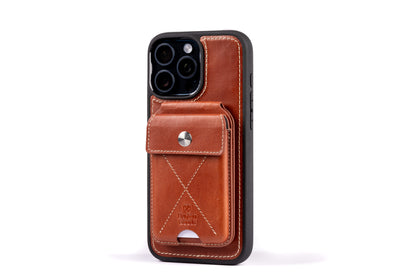 Burton Goods LLC® Deep Amber / Mahogany Leather iPhone 15 Pro Case Value Bundle
