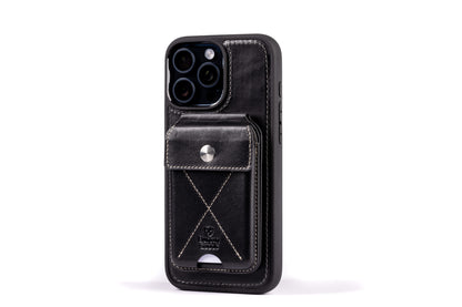 Burton Goods LLC® Onyx Black / Mahogany Leather iPhone 15 Pro Case Value Bundle