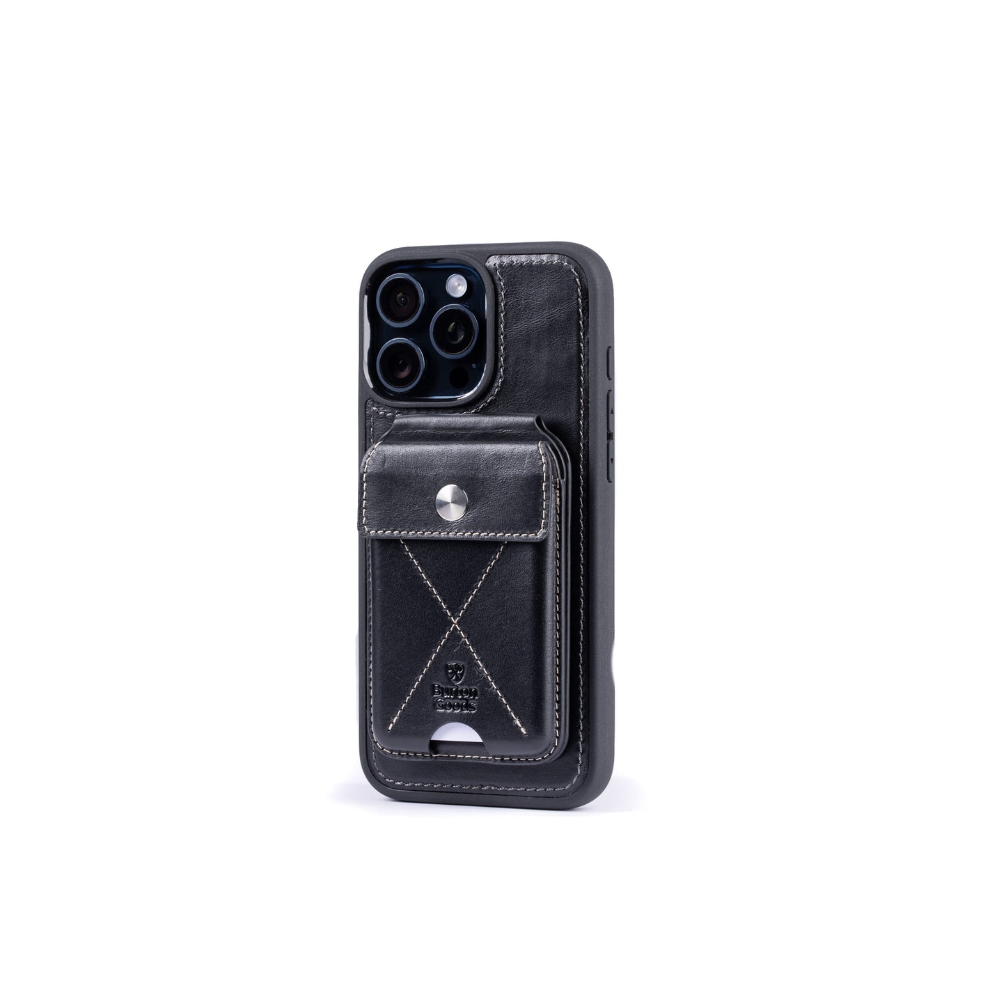 Burton Goods LLC® Onyx Black / Mahogany Leather iPhone 16 Pro Value Bundle