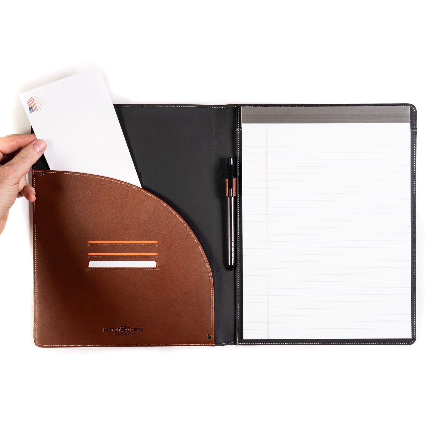 Burton Goods LLC® Light Mahogany Leather Padfolio with iPad sleeve