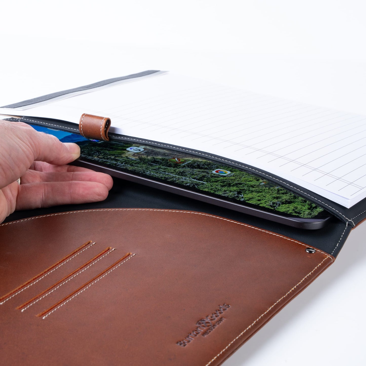 Burton Goods LLC® Light Mahogany Leather Padfolio with iPad sleeve