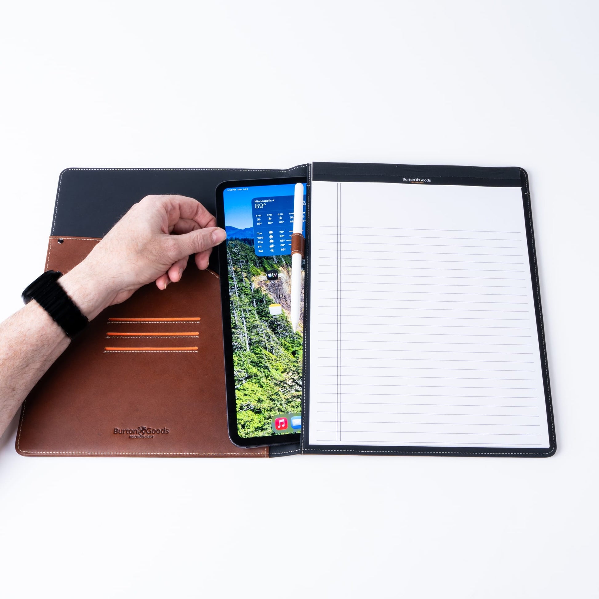Burton Goods LLC® Light Mahogany Leather Padfolio with iPad sleeve