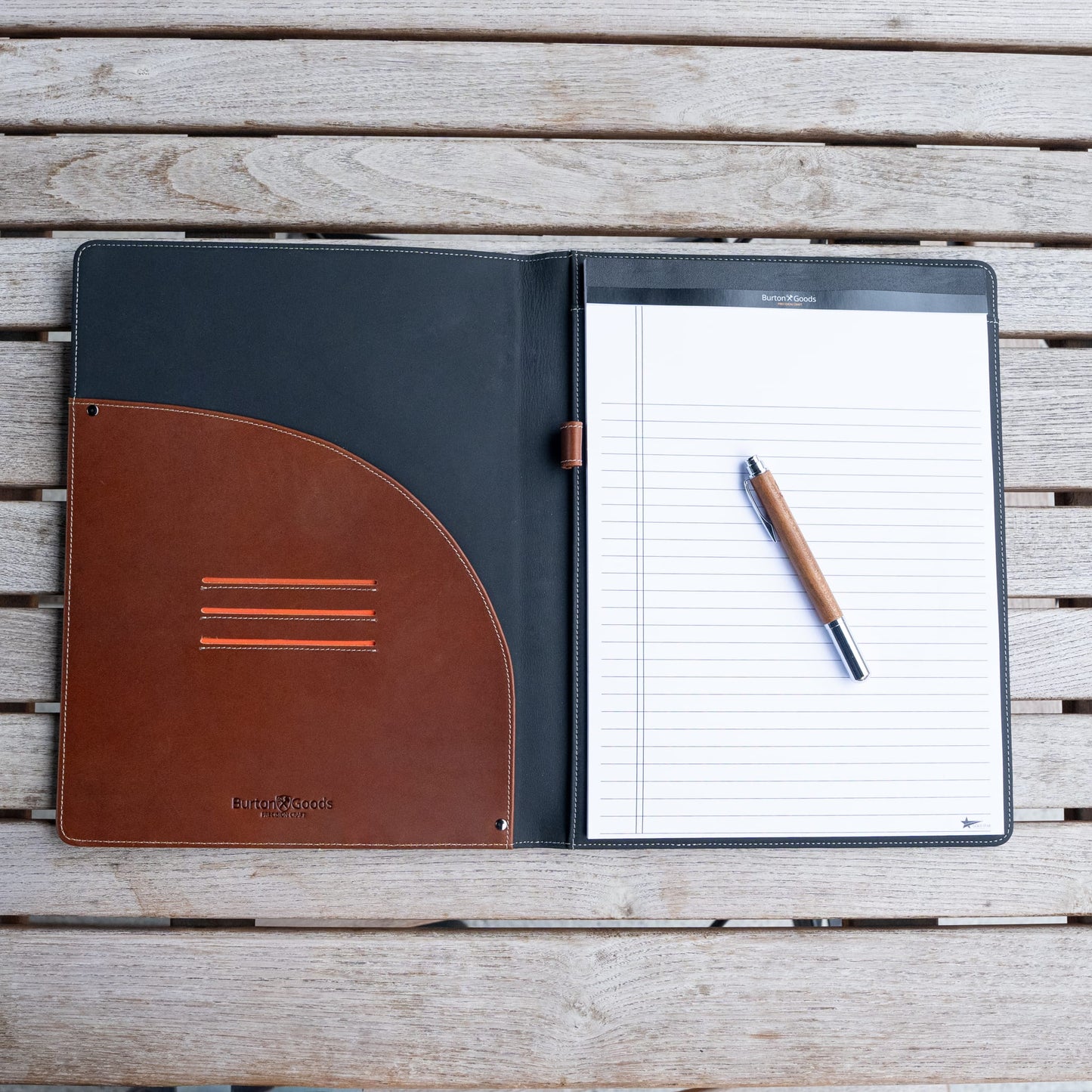 Burton Goods LLC® Light Mahogany Leather Padfolio with iPad sleeve