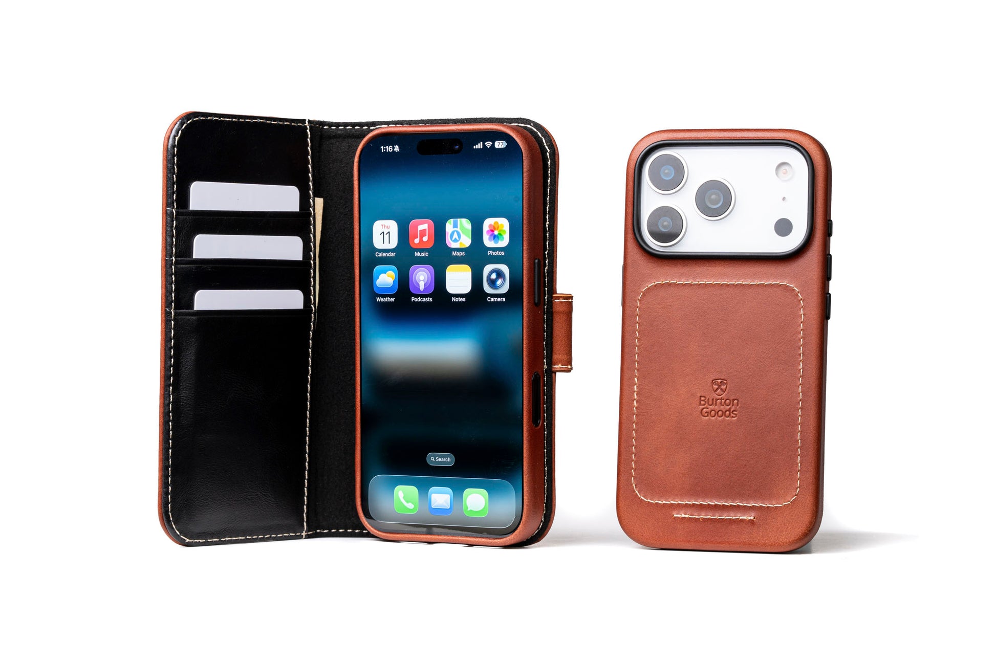 Burton Goods LLC® Deep Amber / Mahogany Luxury Pocket Book For iPhone 17 Pro