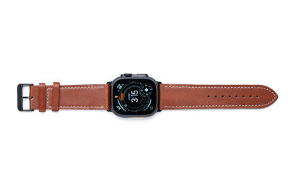 Burton Goods Watch Band Deep Amber / Onyx Black Classic Leather Strap