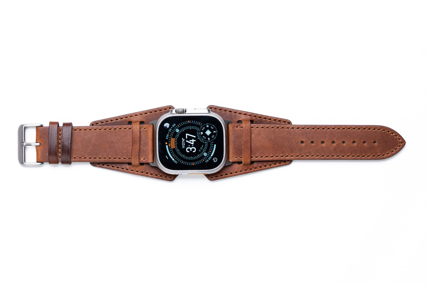 Burton Goods Watch Band Aged Walnut / Stainless Steel Slim Logan Leather Cuff