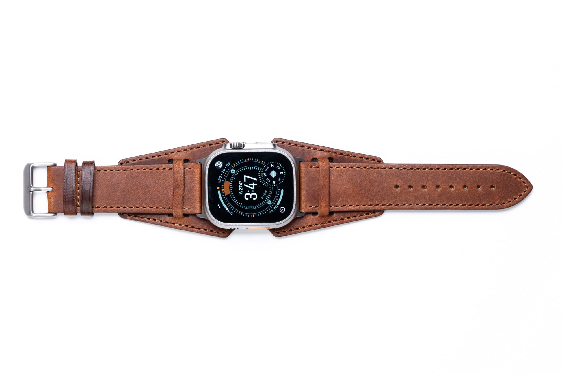 Burton Goods Watch Band Aged Walnut / Stainless Steel Slim Logan Leather Cuff