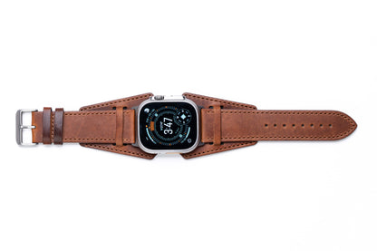 Burton Goods Watch Band Aged Walnut / Stainless Steel Slim Logan Leather Cuff