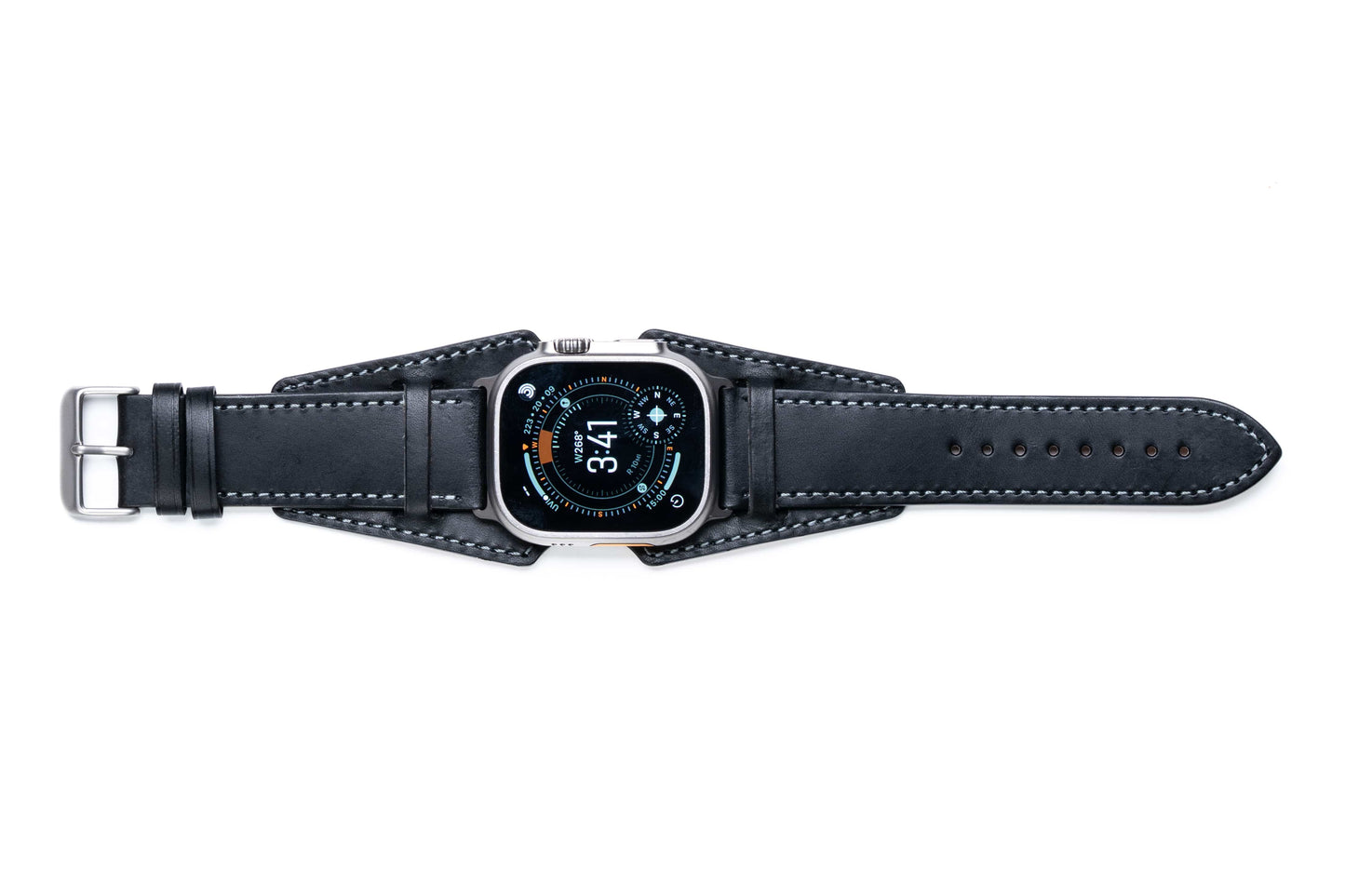 Burton Goods Watch Band Onyx Black / Stainless Steel Slim Logan Leather Cuff
