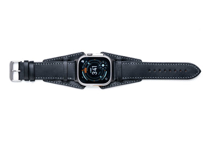 Burton Goods Watch Band Onyx Black / Stainless Steel Slim Logan Leather Cuff
