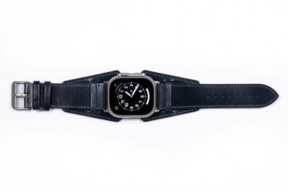 Burton Goods Watch Band Deep Sea Blue / Stainless Steel Slim Logan Leather Cuff
