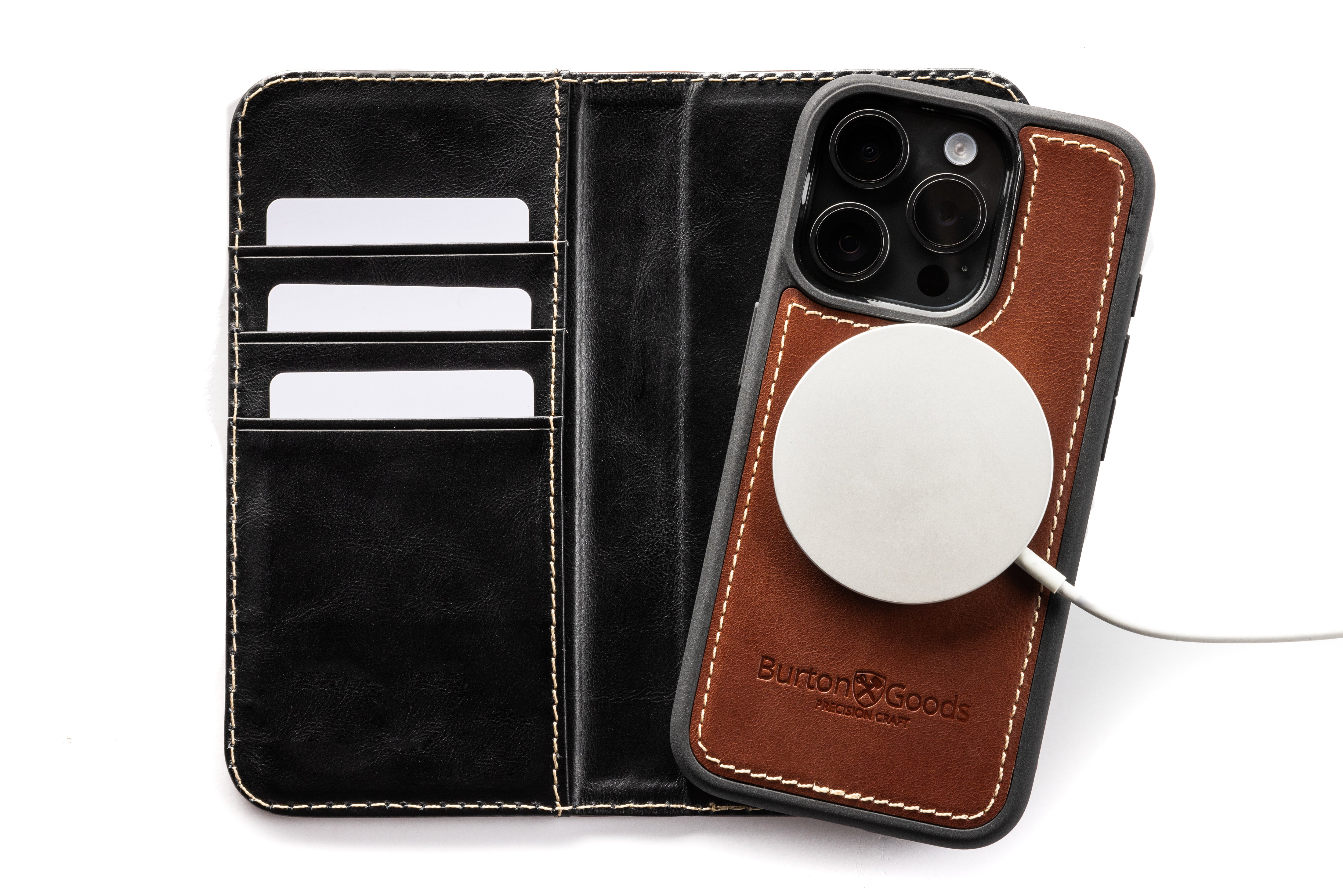 Modern Wallet iPhone 15 Pro case in full grain leather Burton