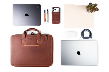 Slim Leather Laptop Briefcase - Medium 16"