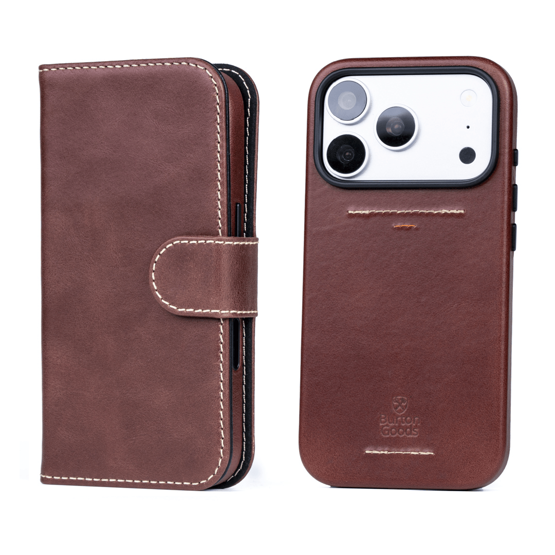 iPhone Case Luxury Pocket Book Wallet Case For iPhone 18 Pro Burton Goods Mahogany
