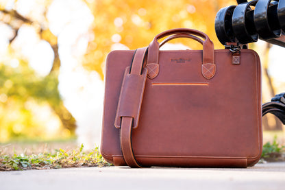 Slim Leather Laptop Briefcase - Medium 16"
