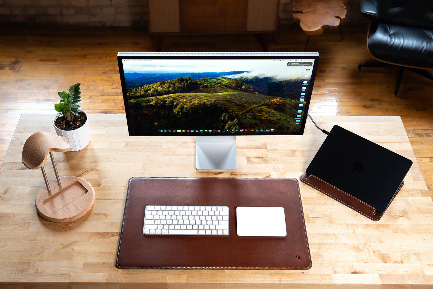 Travel And Desk Leather Laptop Stand